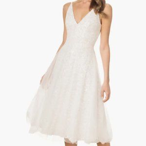 Dress the Population Courtney Sequin Midi Dress WHITE MULTI, Size X-Large